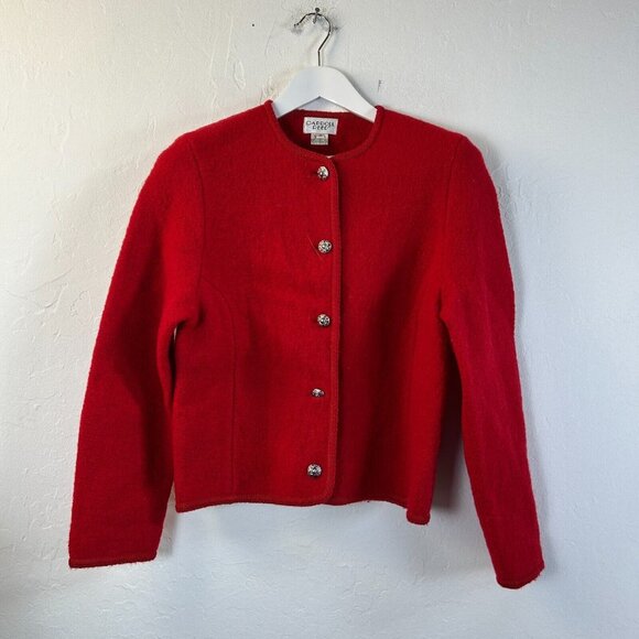 Vintage Carroll Reed Boiled Wool Sweater Size 10 Button Up Jacket Cardigan Red - Picture 1 of 9